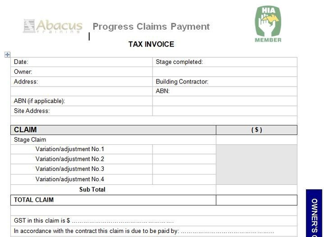 Owner Builder Progress Claims Payment