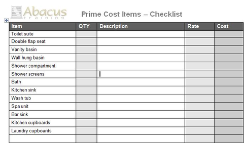 Owner Builder - Prime Cost Schedule